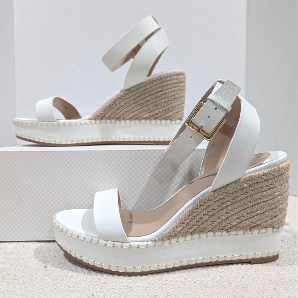 Lauren Ralph Lauren Hilarie White Leather Espadrille‎ Wedge Sandals 9B MSRP $155